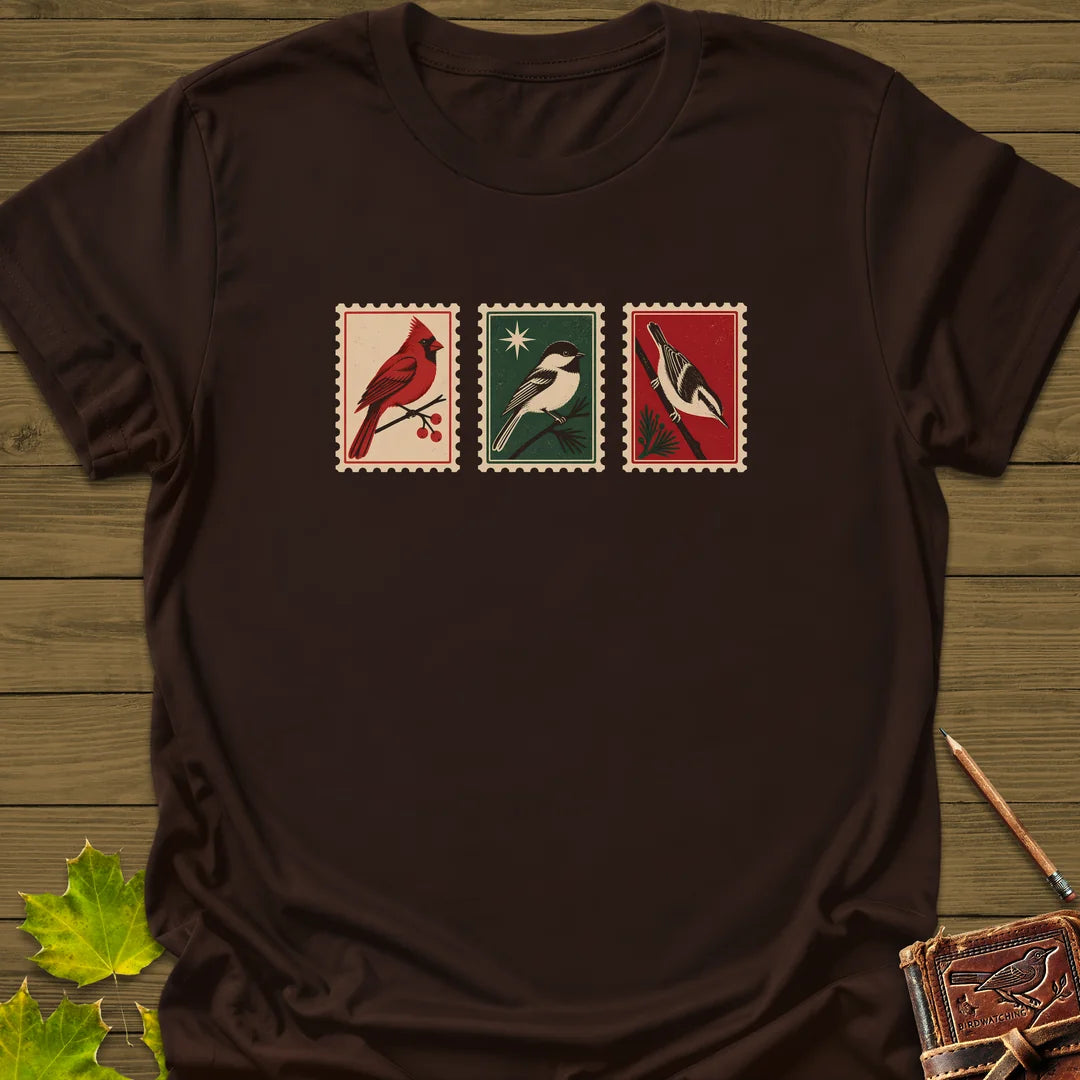 Postage Stamp Songbirds T-Shirt in Dark Chocolate