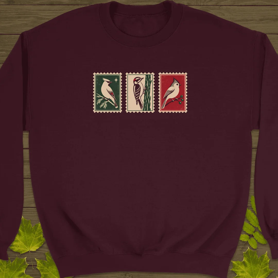 Winter Postage Trio Sweatshirt in Maroon