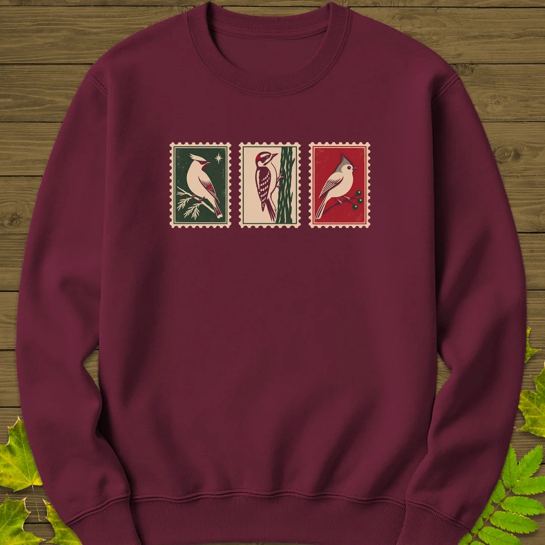 Winter Postage Trio Sweatshirt in Maroon
