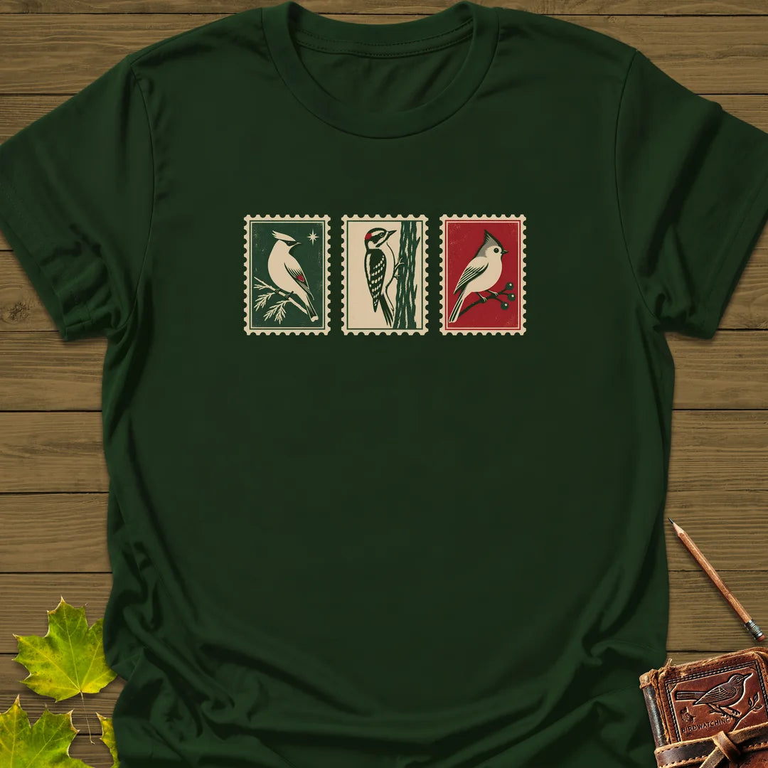 Winter Postage Trio T-Shirt in Forest Green