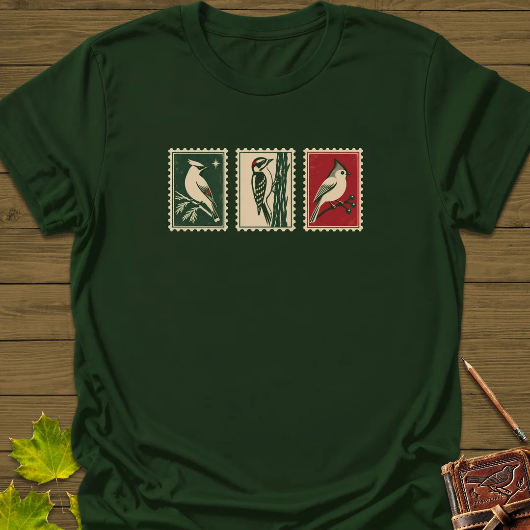 Winter Postage Trio T-Shirt in Forest Green