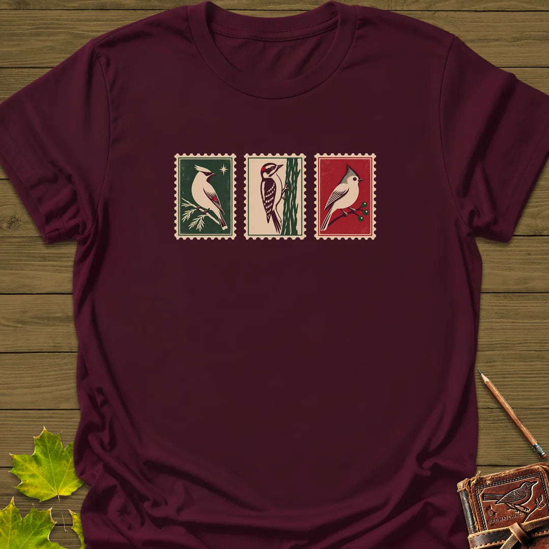 Winter Postage Trio T-Shirt in Maroon