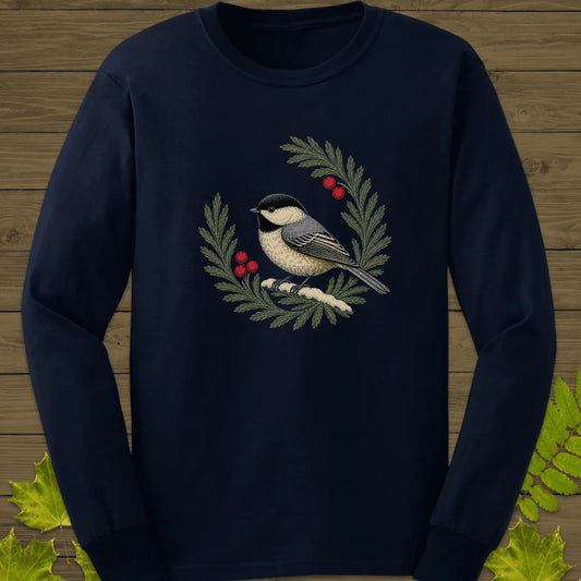 Chickadee Wreath Long Sleeve in Navy