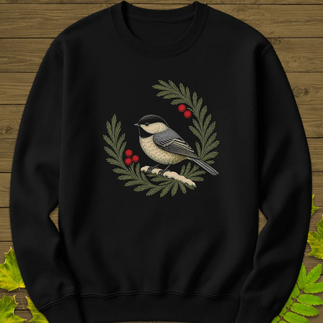 Chickadee Wreath Sweatshirt in Black