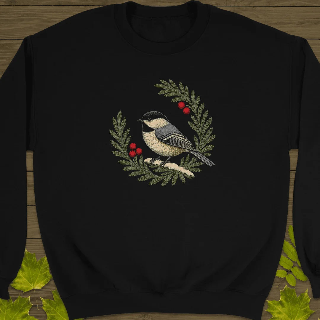 Winterberry Chickadee Sweatshirt in Black
