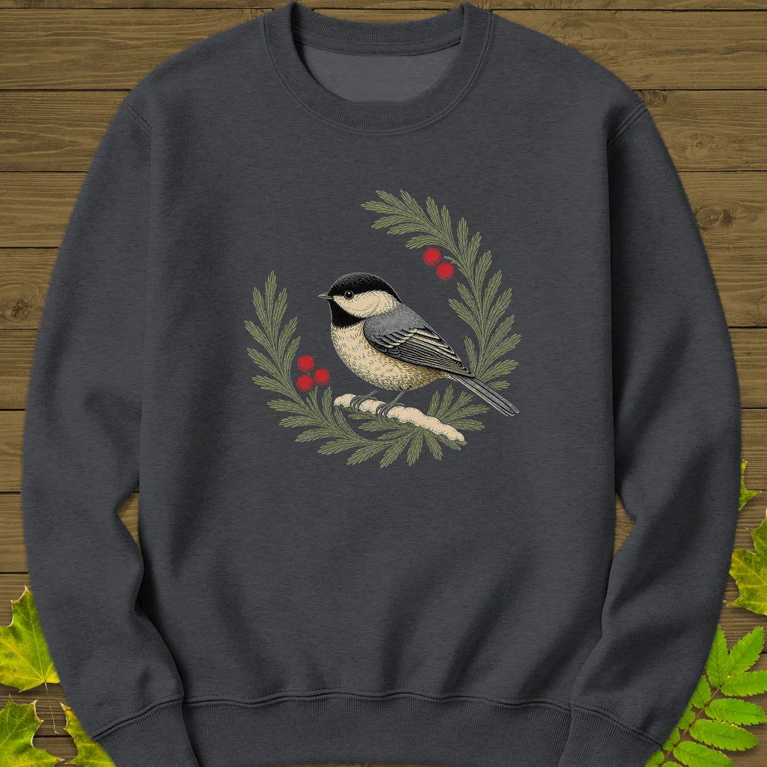 Chickadee Wreath Sweatshirt in Dark Heather