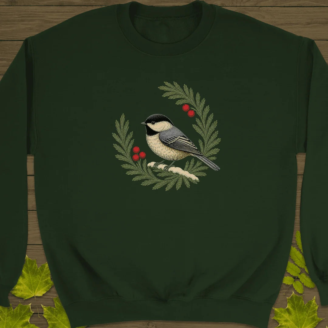 Winterberry Chickadee Sweatshirt in Forest Green