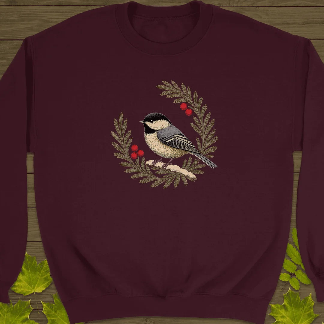 Winterberry Chickadee Sweatshirt in Maroon