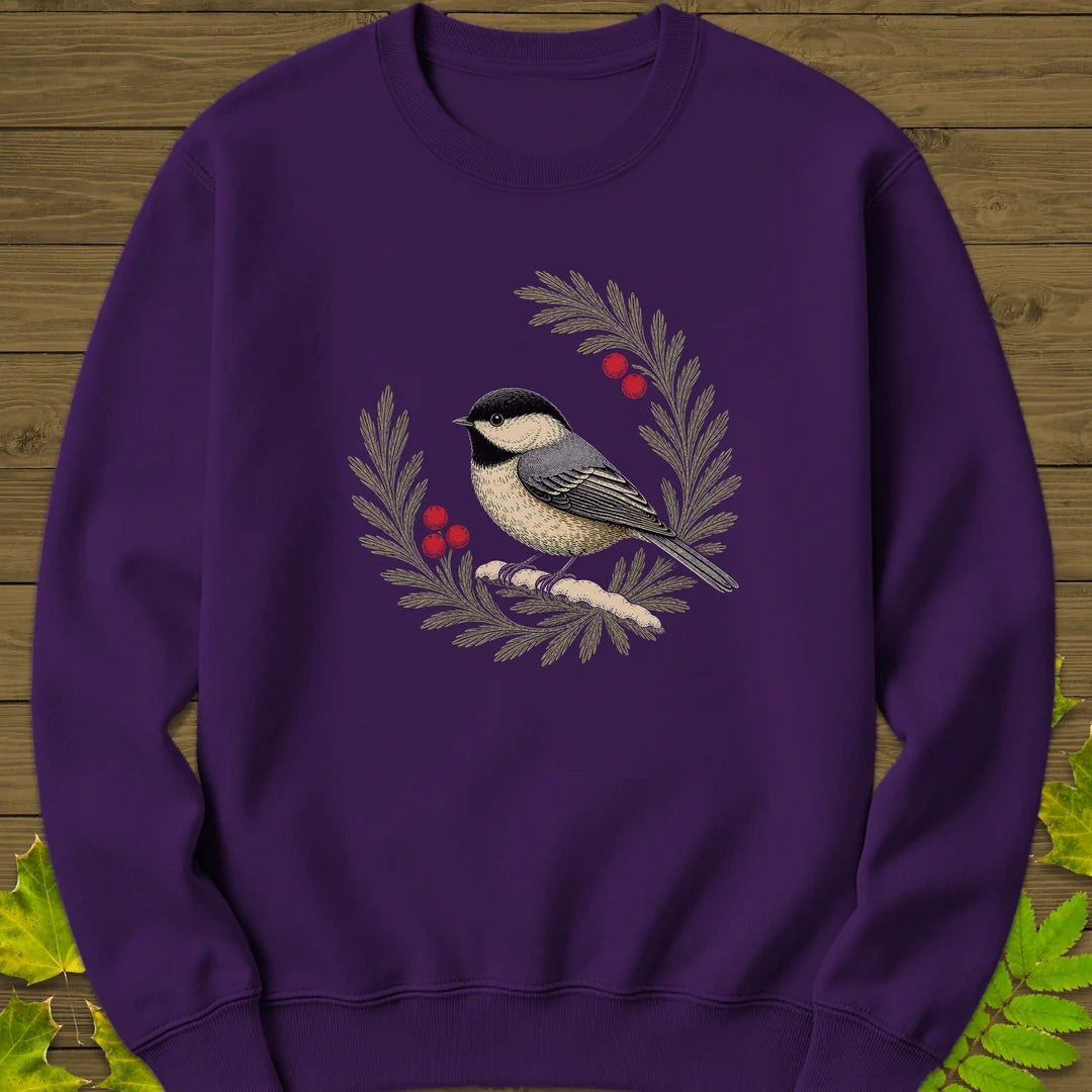 Chickadee Wreath Sweatshirt in Purple