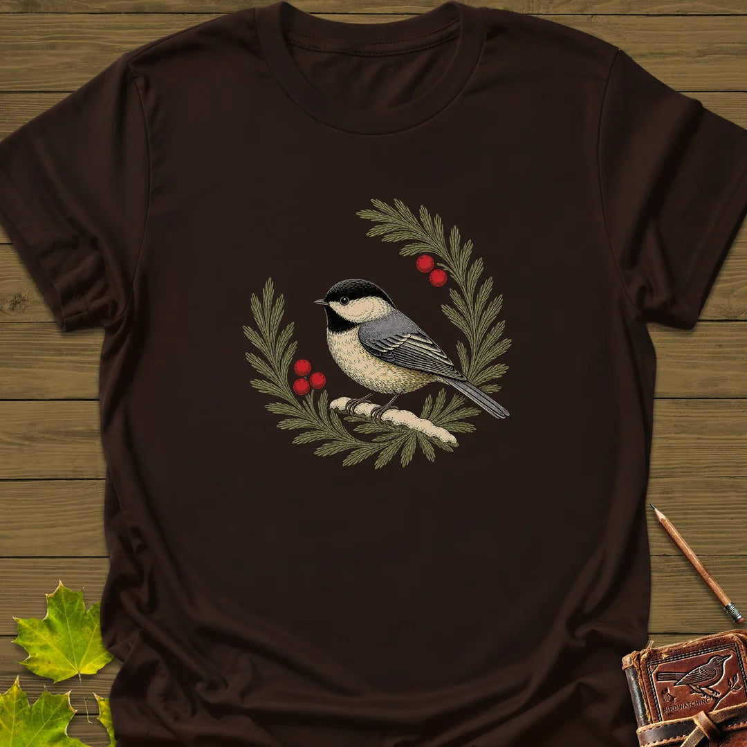 Winterberry Chickadee T-Shirt in Dark Chocolate