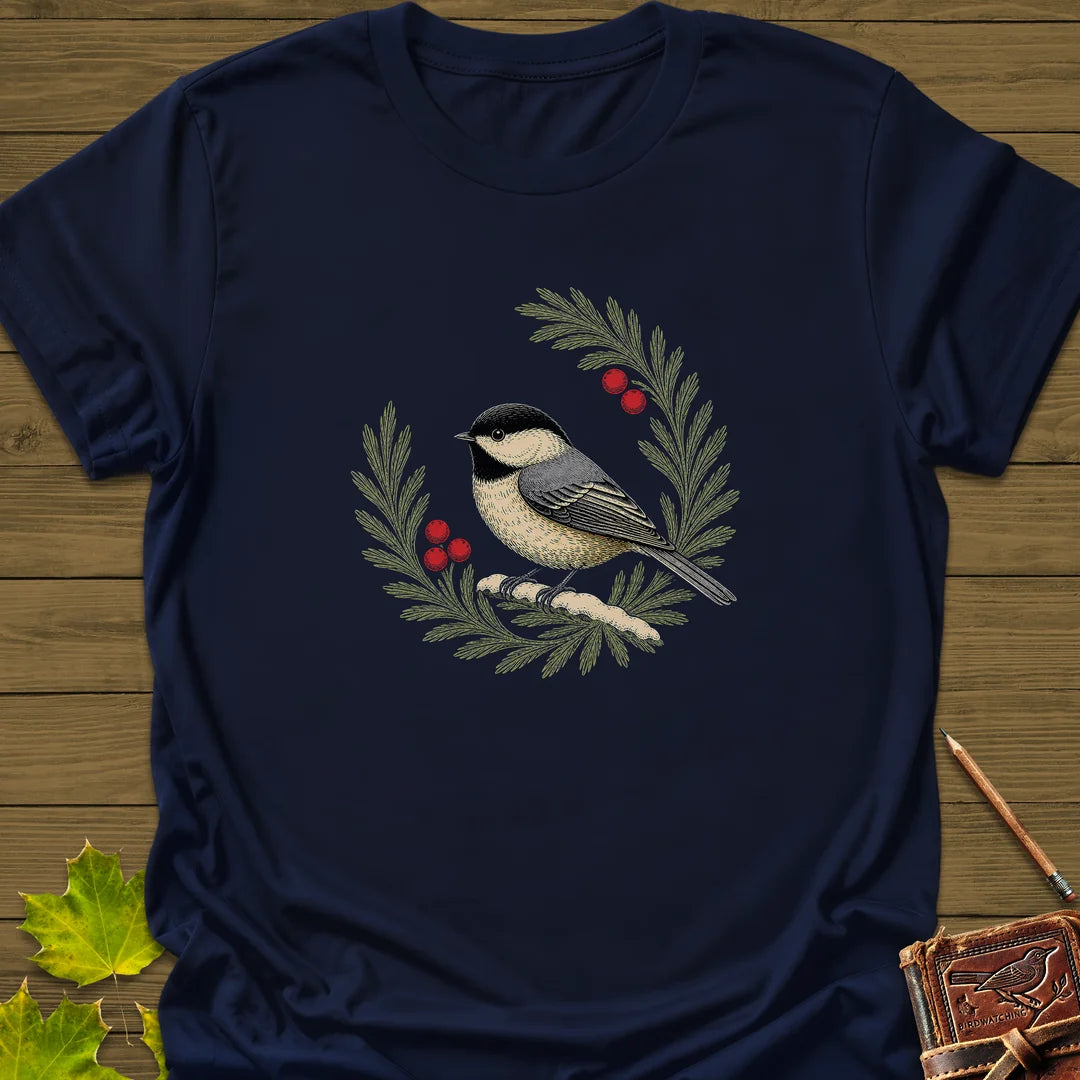 Chickadee Wreath T-Shirt in Navy