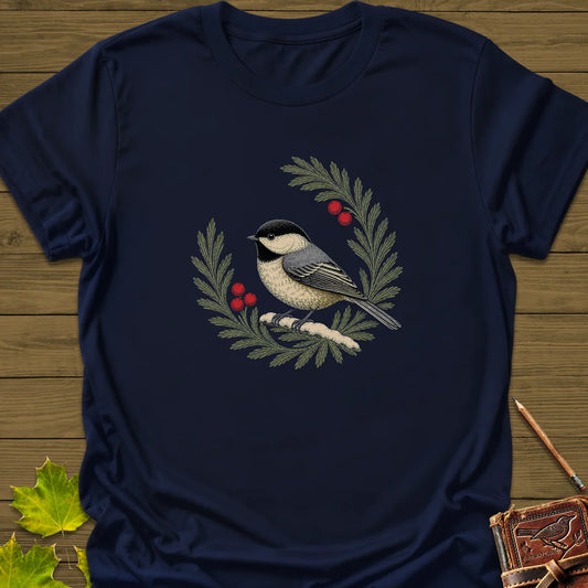 Chickadee Wreath T-Shirt in Navy
