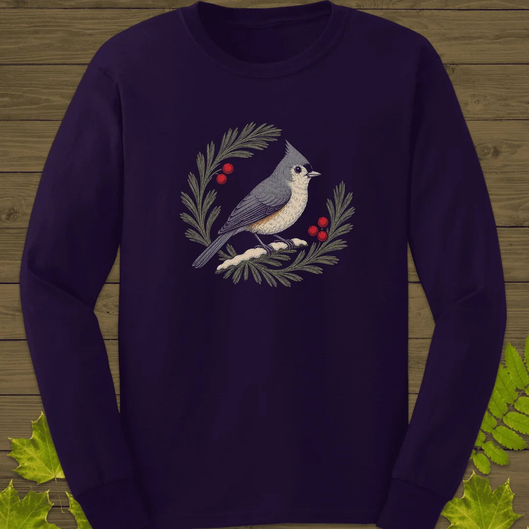 Tufted Titmouse Sprig Long Sleeve in Purple