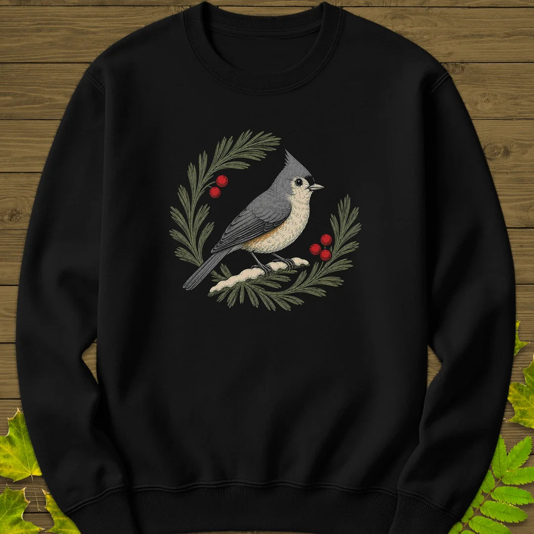 Tufted Titmouse Sprig Sweatshirt in Black