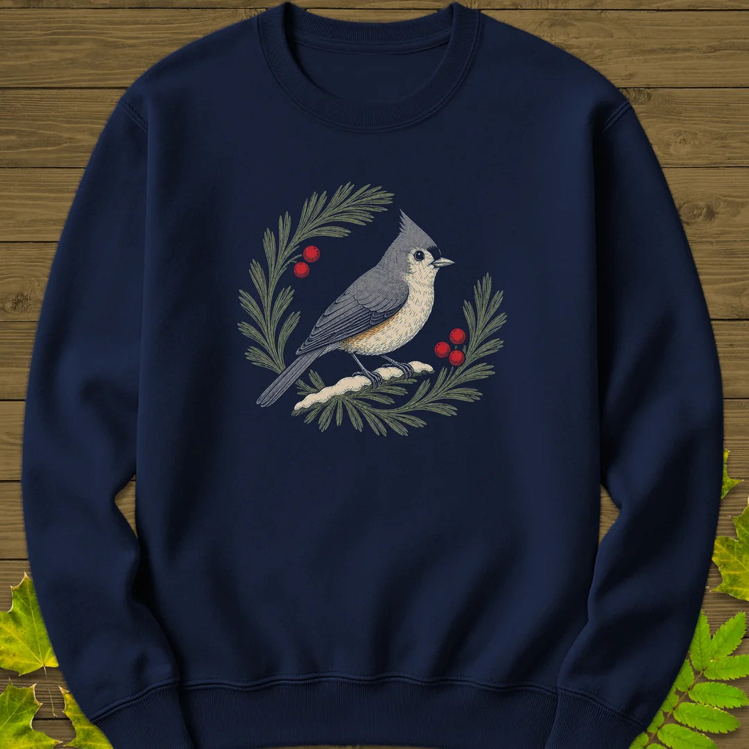 Tufted Titmouse Sprig Sweatshirt in Navy