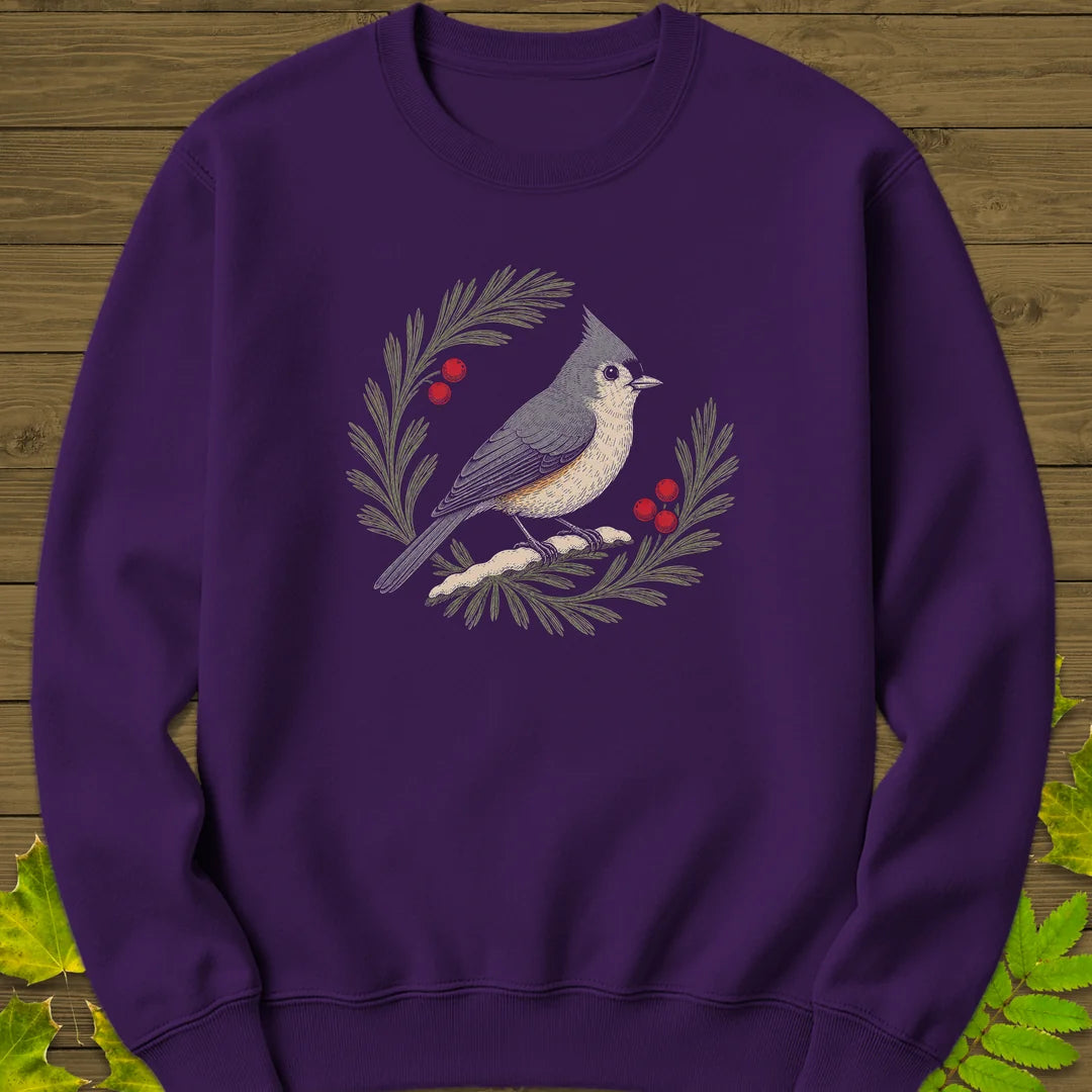 Tufted Titmouse Sprig Sweatshirt in Purple
