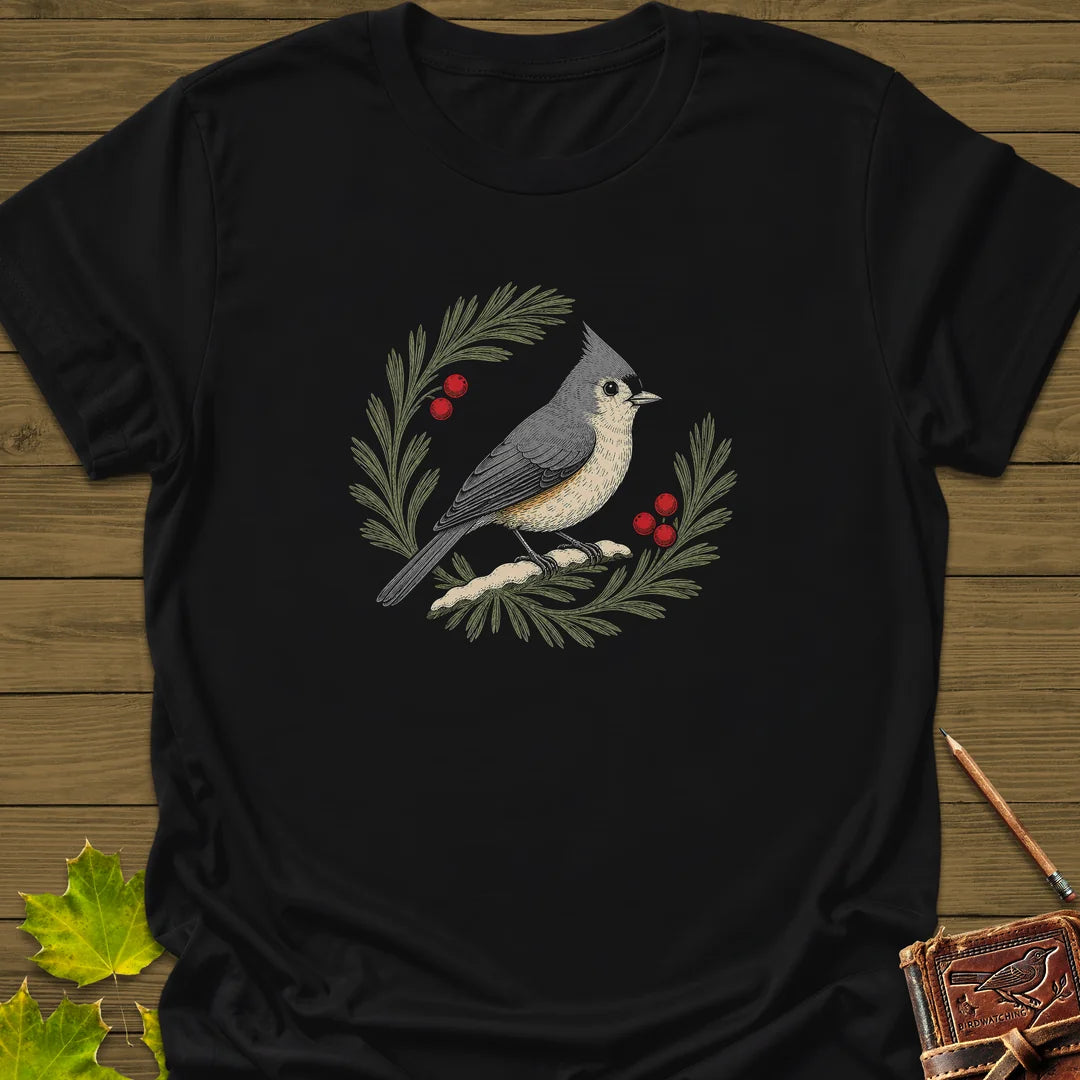Tufted Titmouse Sprig T-Shirt in Black