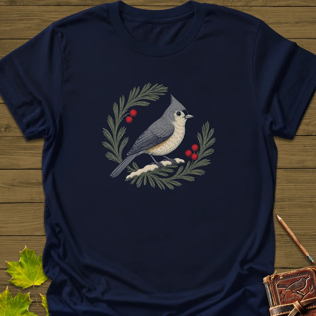 Tufted Titmouse Sprig T-Shirt in Navy