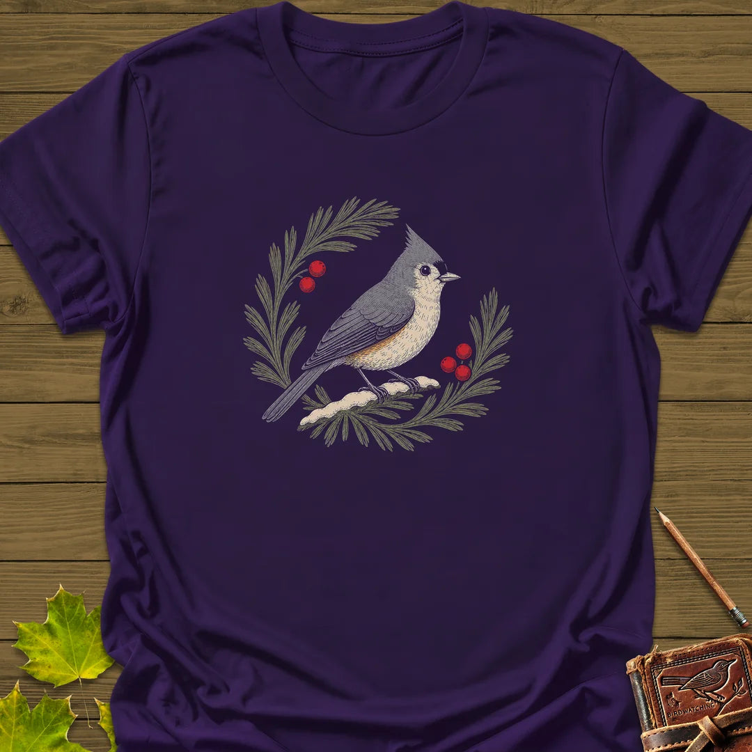 Tufted Titmouse Sprig T-Shirt in Purple