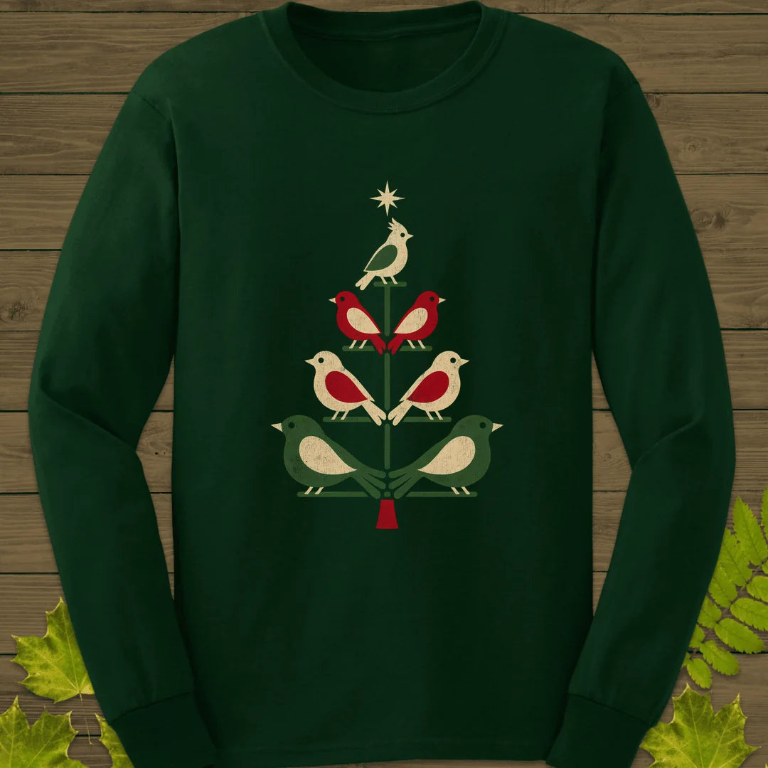Bird Tree Ornaments Long Sleeve in Forest Green