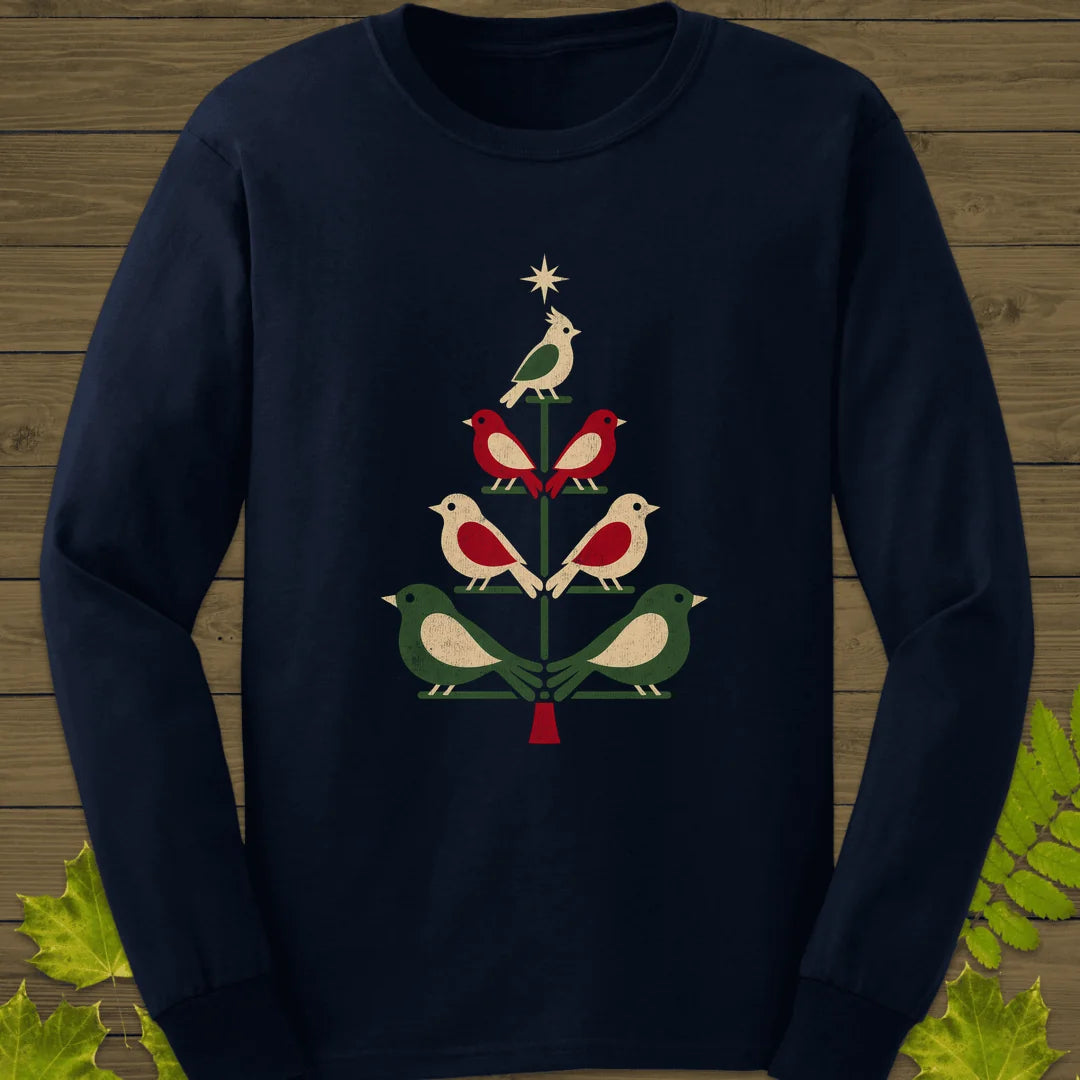 Bird Tree Ornaments Long Sleeve in Navy