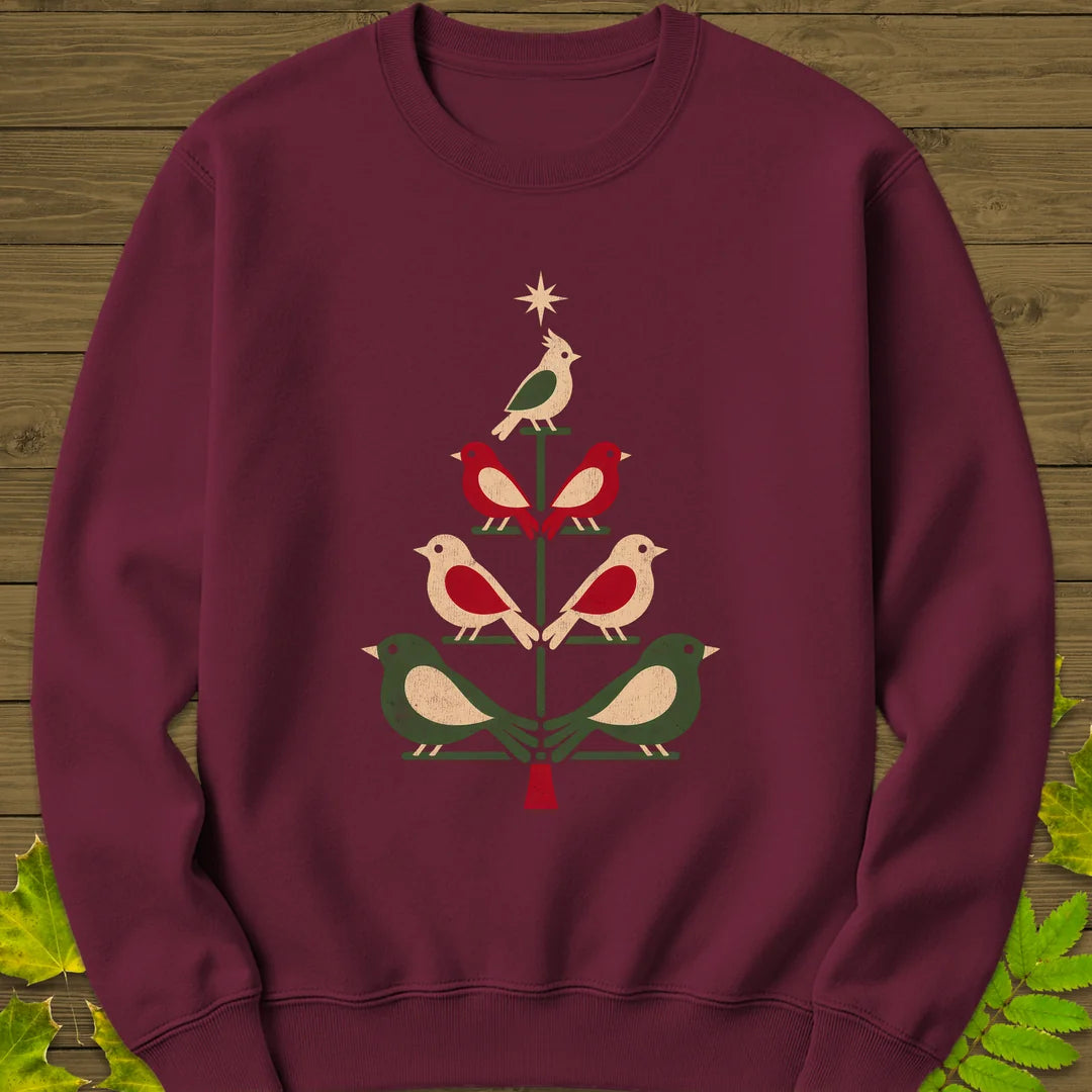 Bird Tree Ornaments Sweatshirt in Maroon