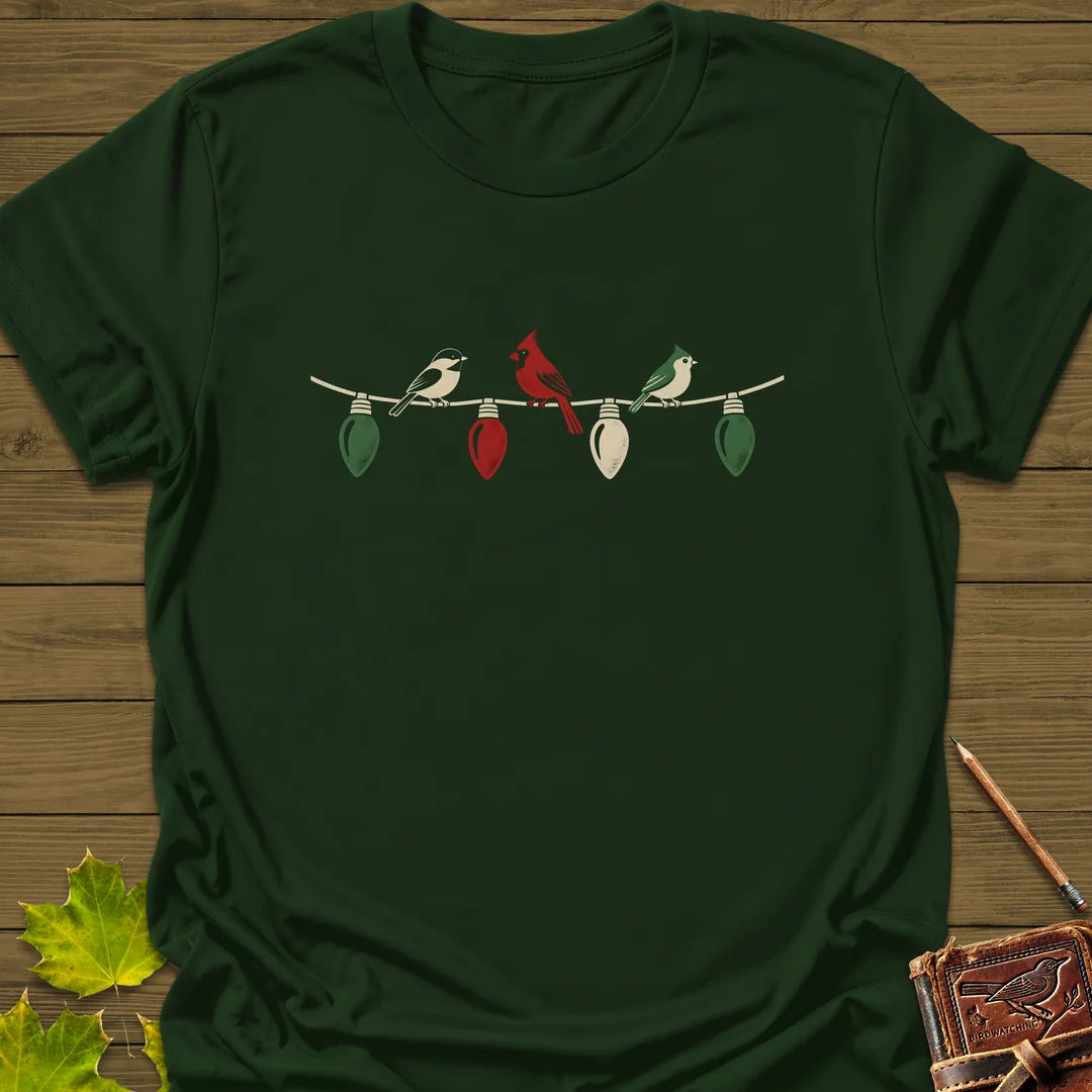 Holiday Light Perch T-Shirt in Forest Green
