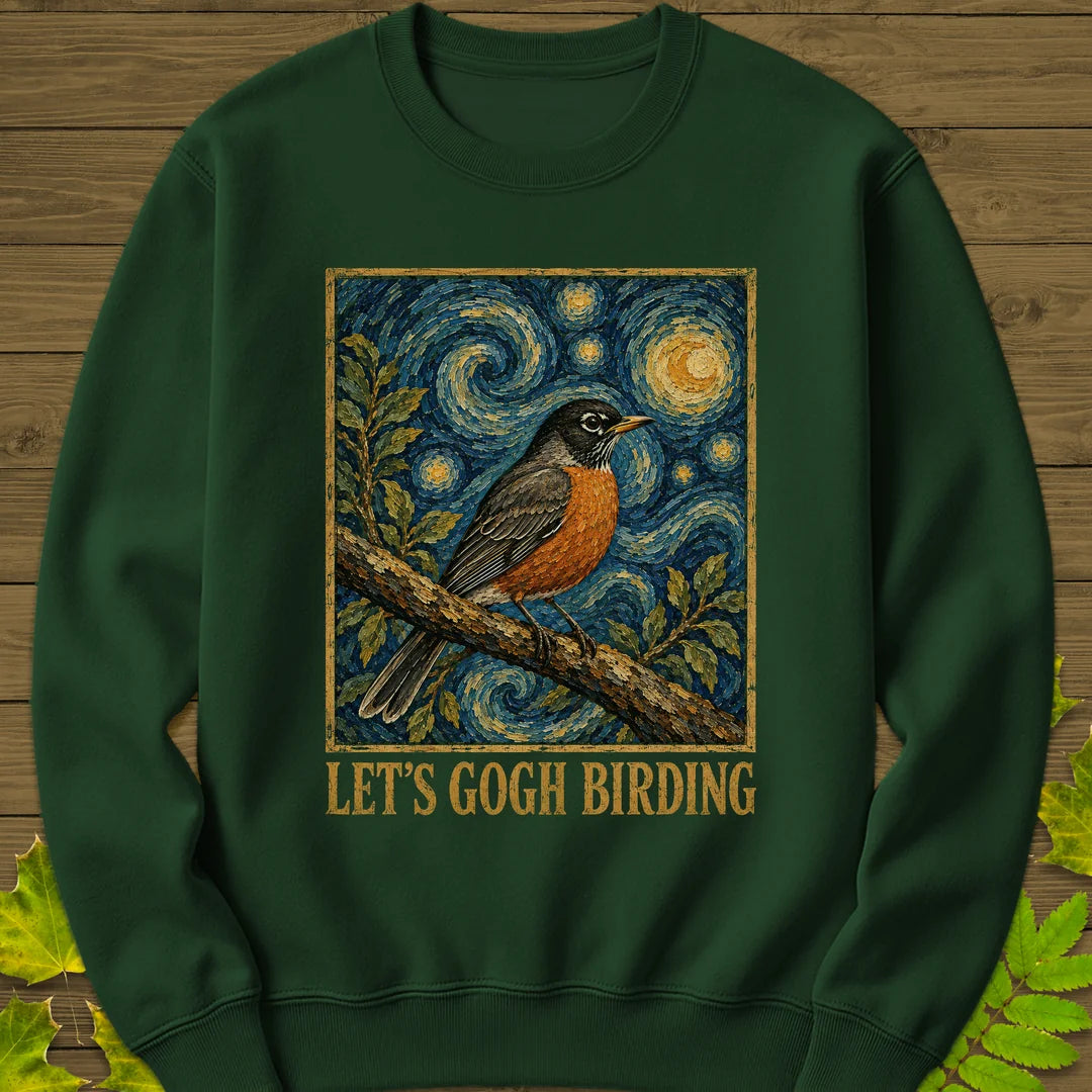 Let's Gogh Birding Sweatshirt in Forest Green