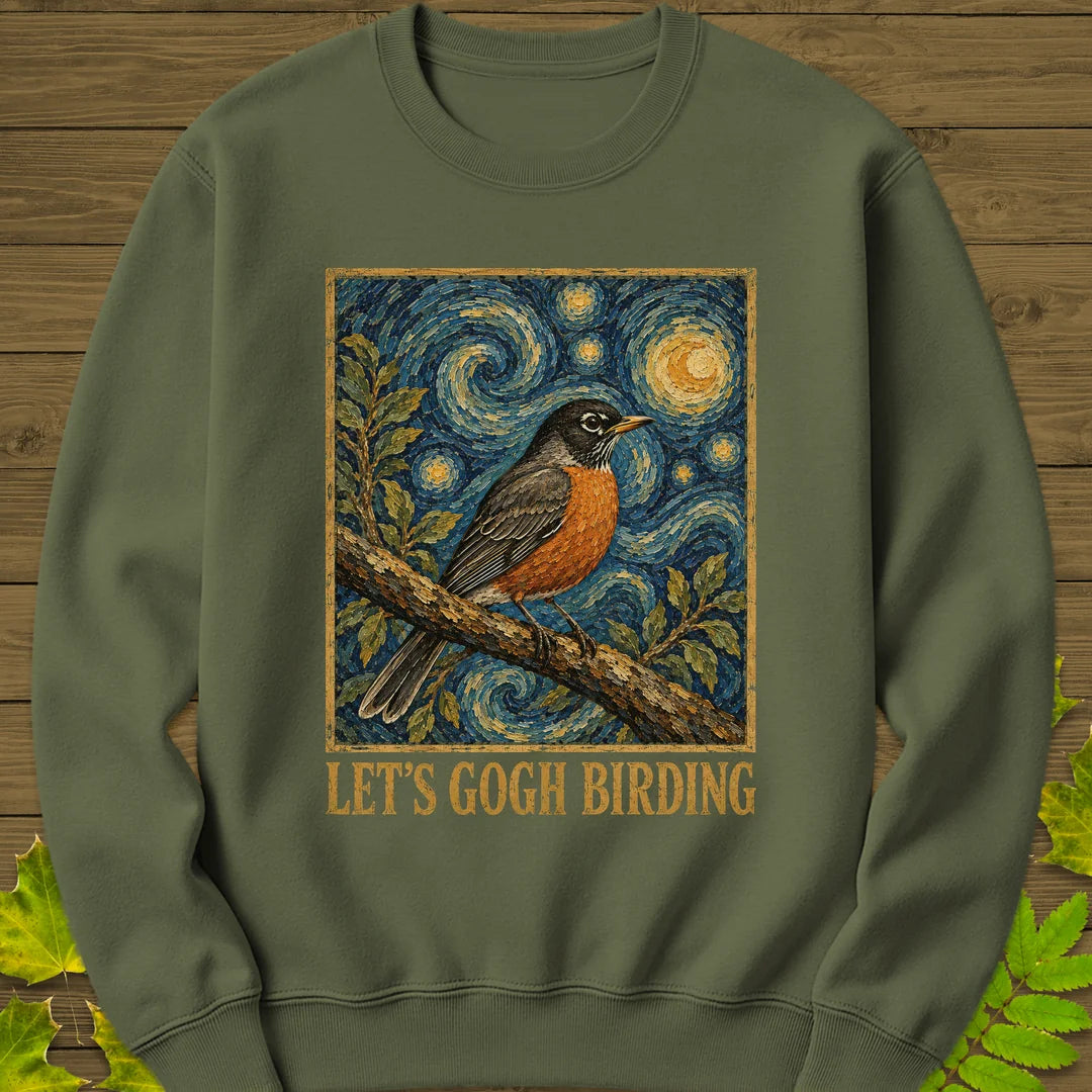 Let's Gogh Birding Sweatshirt in Military Green