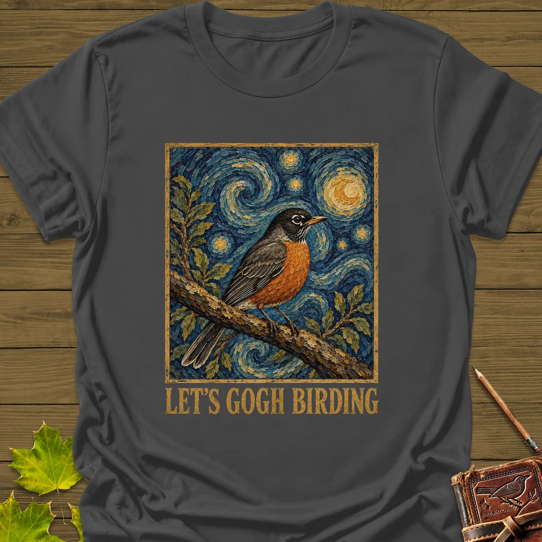 Let's Gogh Birding T-Shirt in Charcoal