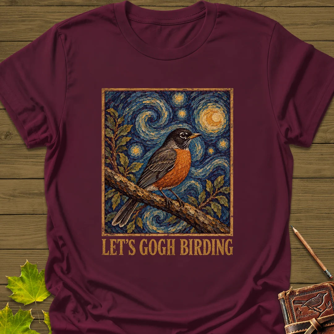 Let's Gogh Birding T-Shirt in Maroon