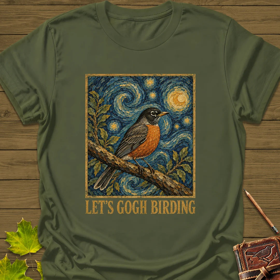 Let's Gogh Birding T-Shirt in Military Green