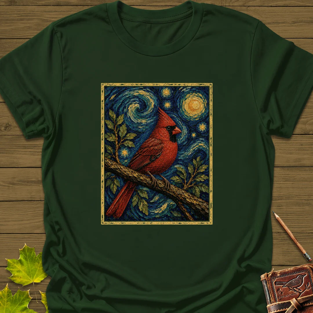 Starry Cardinal T-Shirt in Forest Green