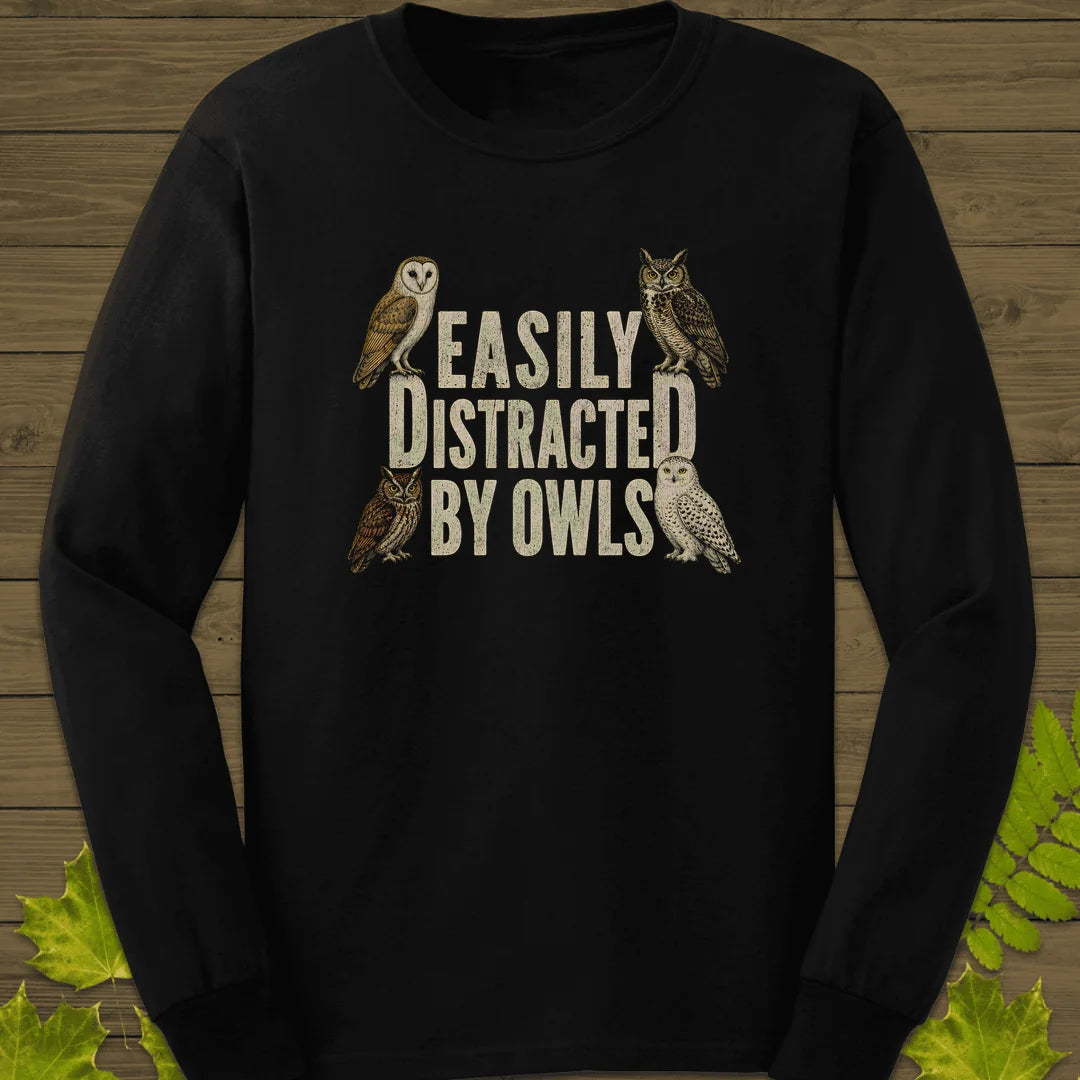 Easily Distracted By Owls Long Sleeve in Black