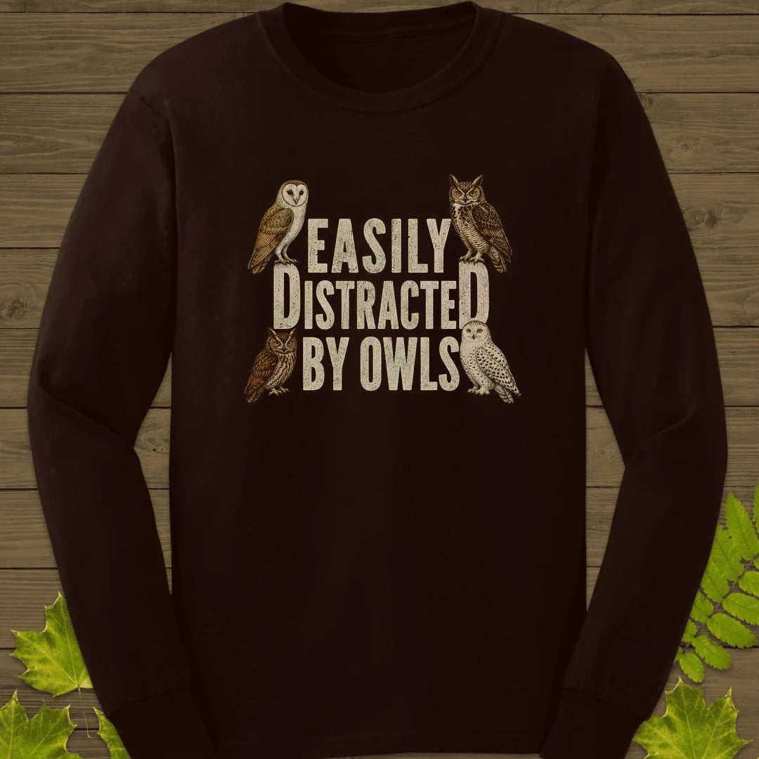Easily Distracted By Owls Long Sleeve in Dark Chocolate