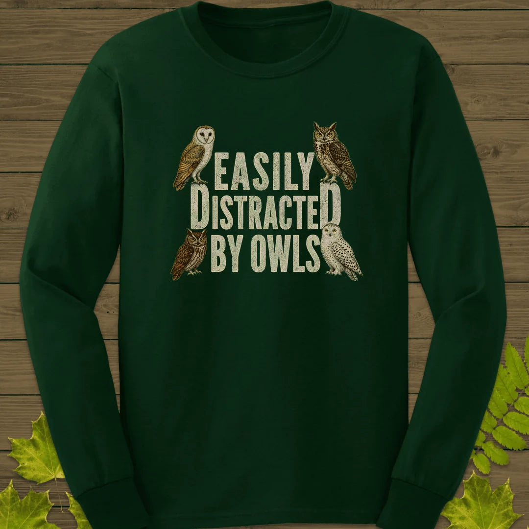 Easily Distracted By Owls Long Sleeve in Forest Green