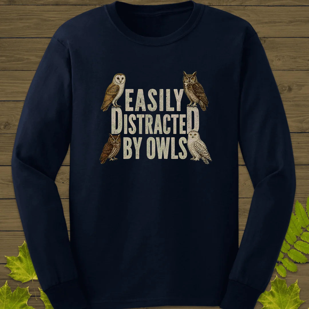 Easily Distracted By Owls Long Sleeve in Navy