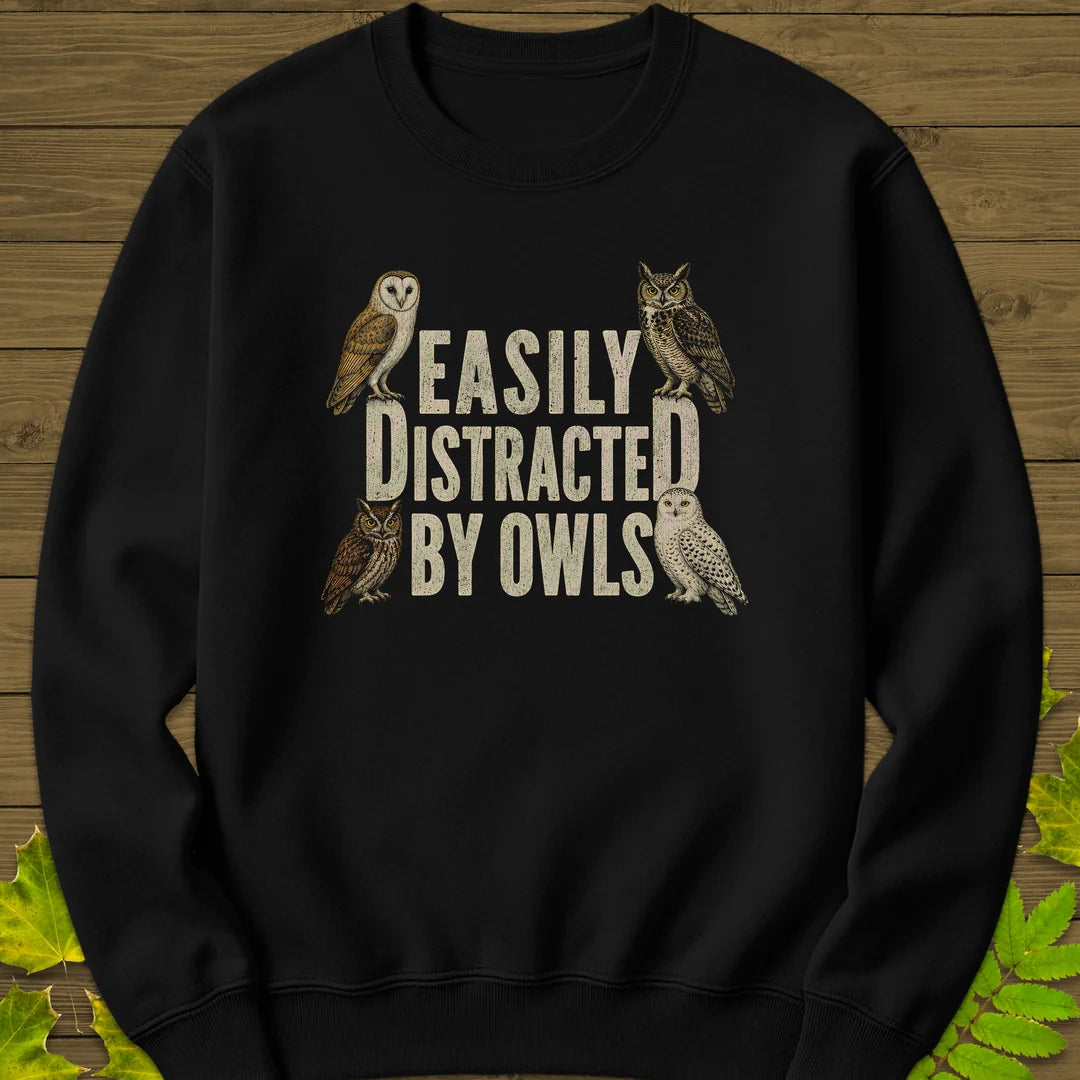 Easily Distracted By Owls Sweatshirt in Black