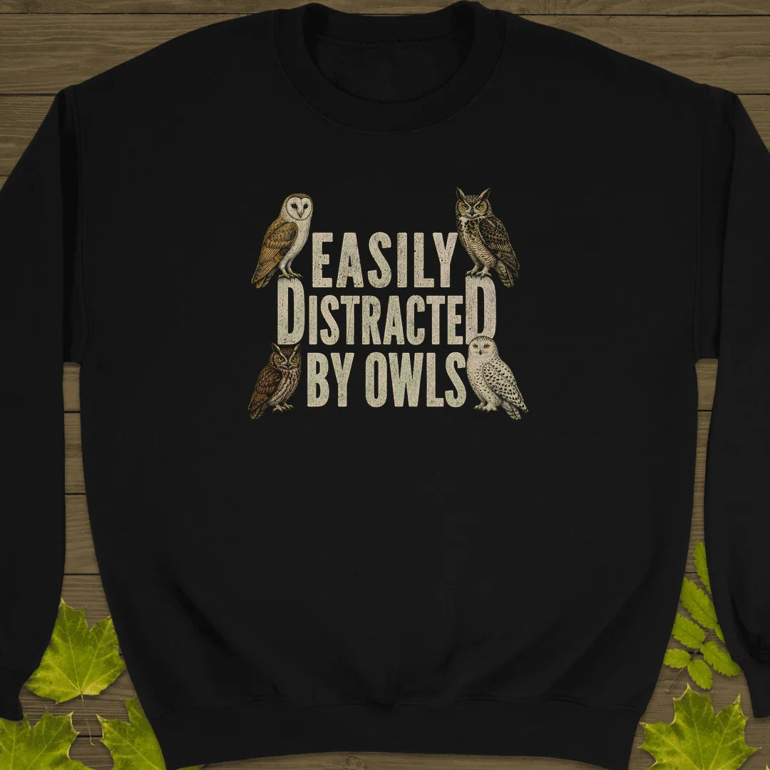 Easily Distracted By Owls Sweatshirt in Black