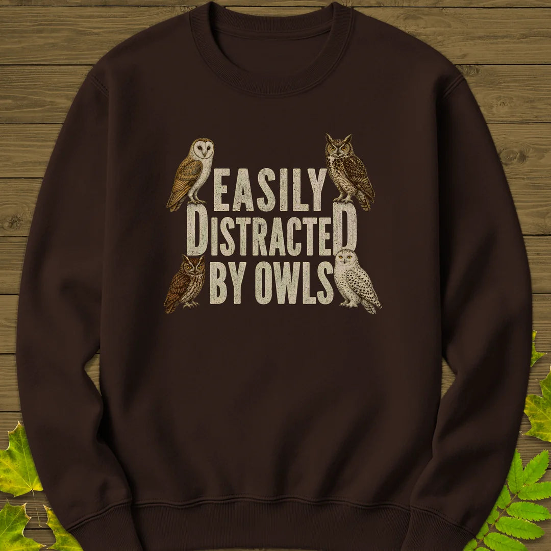 Easily Distracted By Owls Sweatshirt in Dark Chocolate