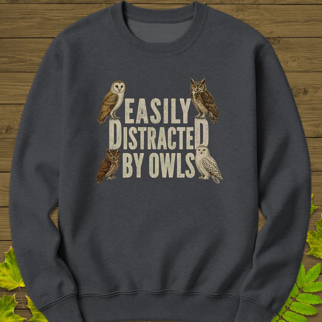 Easily Distracted By Owls Sweatshirt in Dark Heather