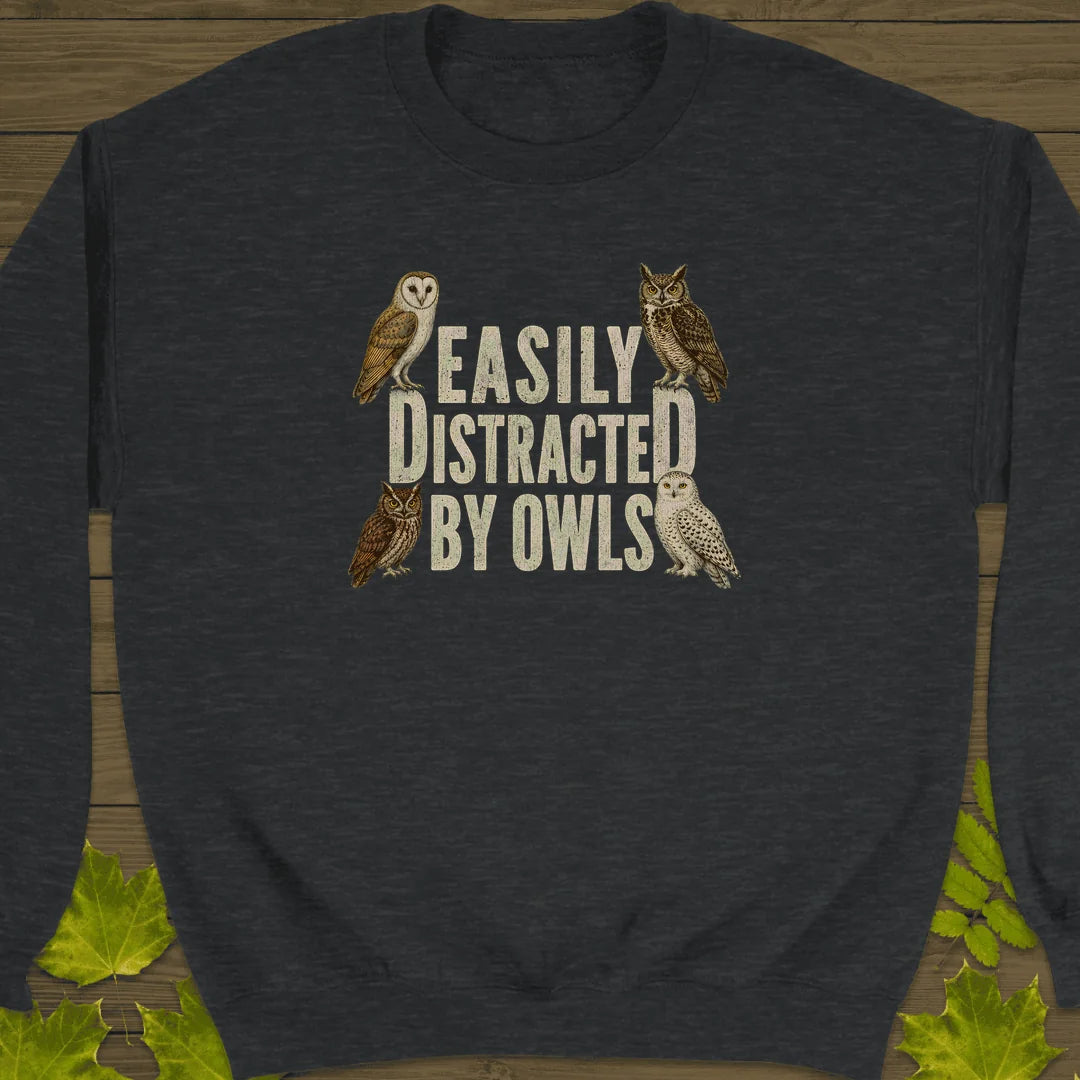 Easily Distracted By Owls Sweatshirt in Dark Heather