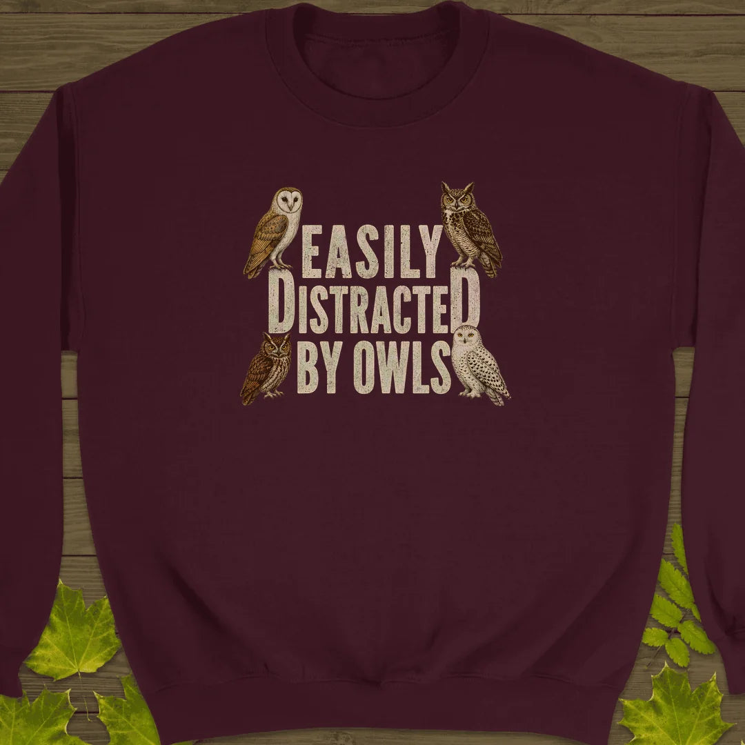Easily Distracted By Owls Sweatshirt in Maroon