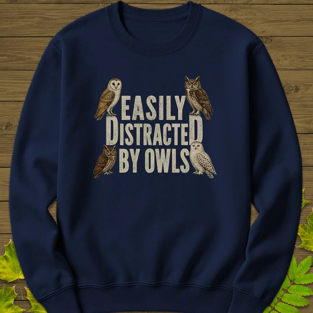 Easily Distracted By Owls Sweatshirt in Navy