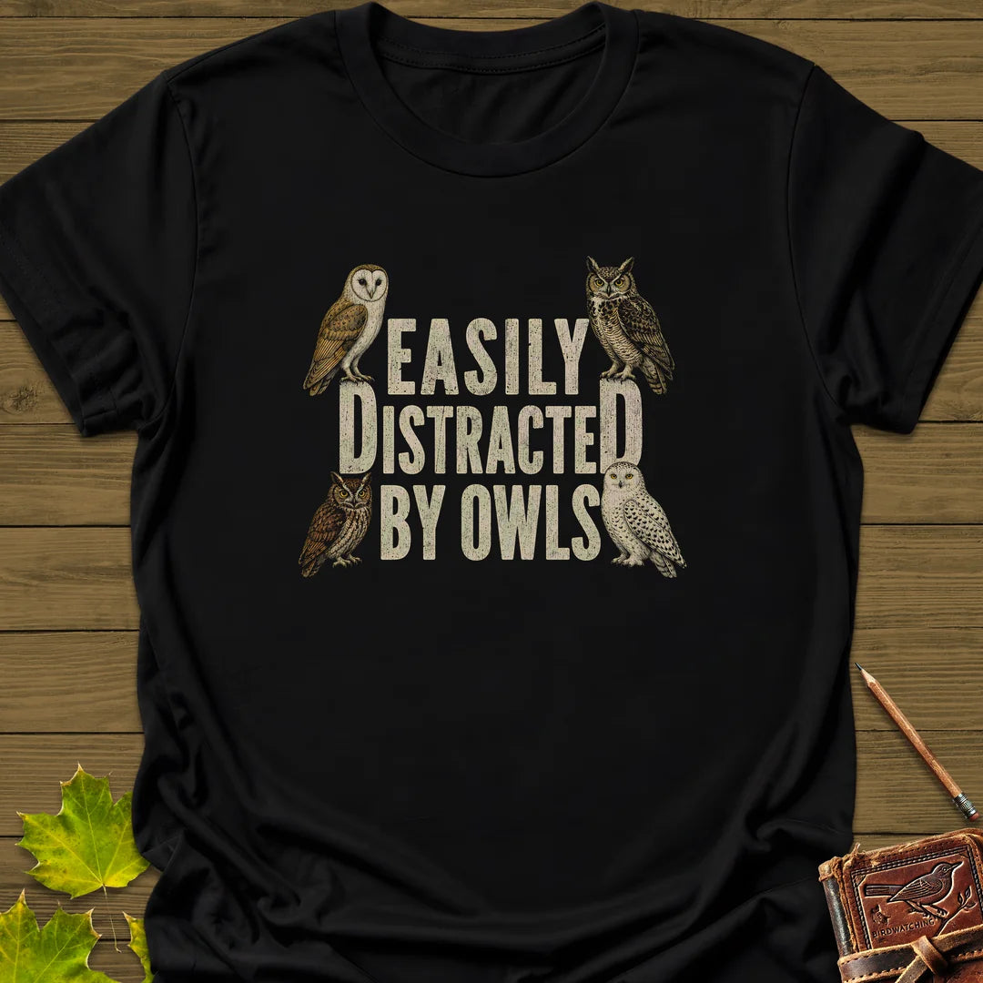 Easily Distracted By Owls T-Shirt in Black