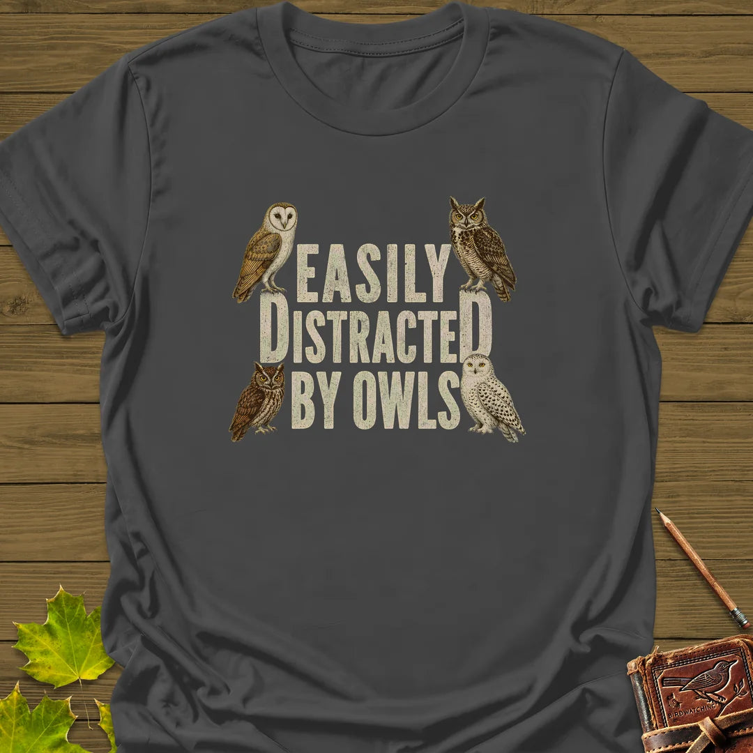 Easily Distracted By Owls T-Shirt in Charcoal