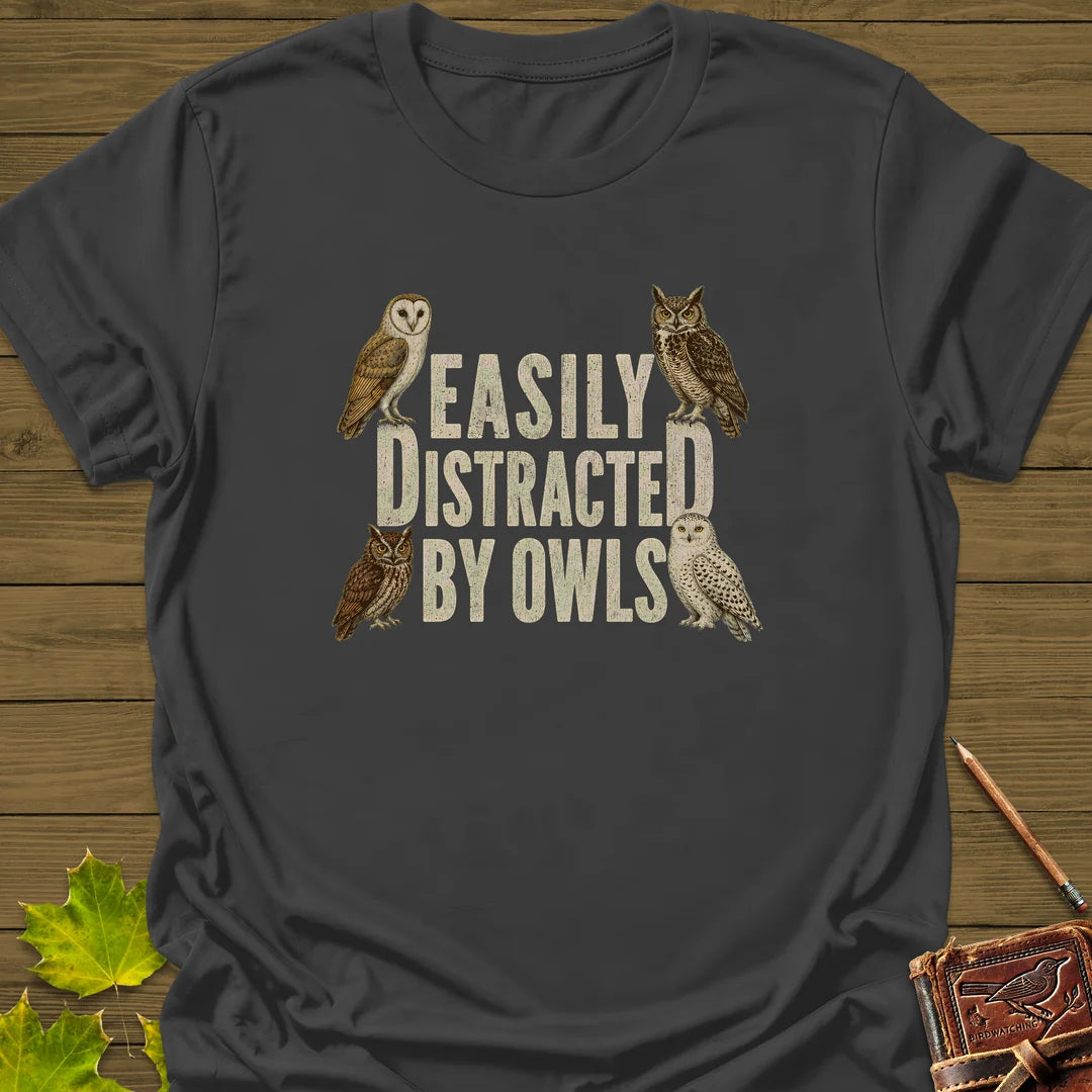 Easily Distracted By Owls T-Shirt in Charcoal