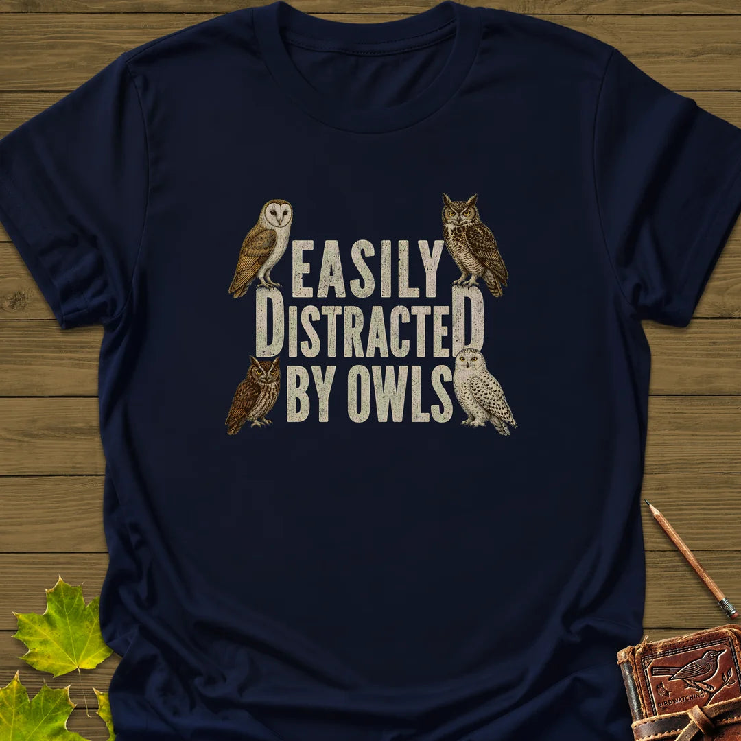 Easily Distracted By Owls T-Shirt in Navy