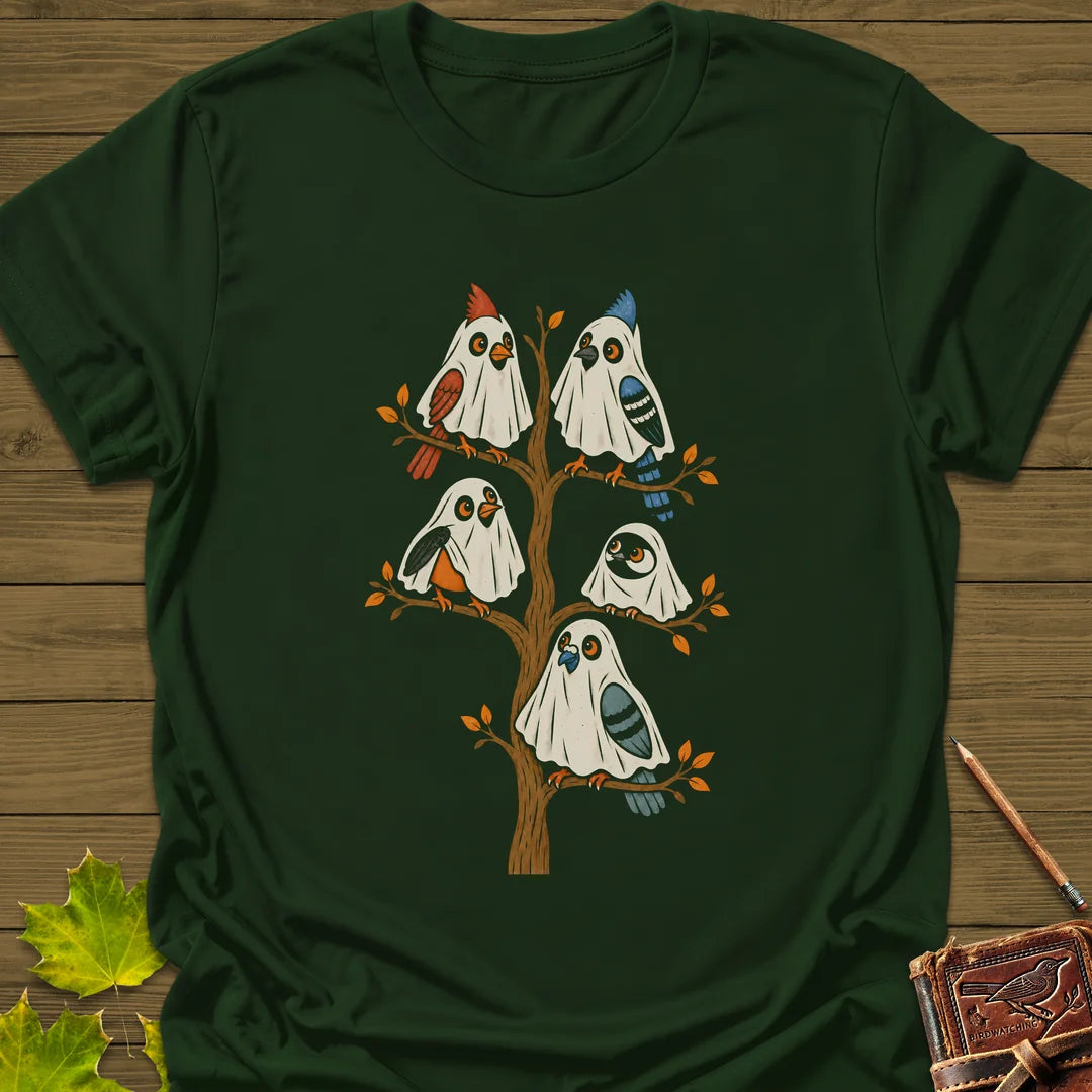 Ghost Bird Family T-Shirt in Forest Green