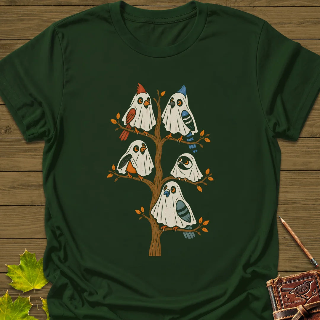 Ghost Bird Family T-Shirt in Forest Green